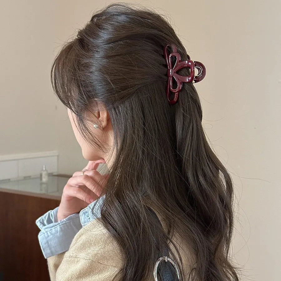 S/L Vintage Solid Color Acrylic Knot Bowknot Hair Claws for Women Girls Shark Clip Simple Versatile Head Accessories Wholesale Quake
