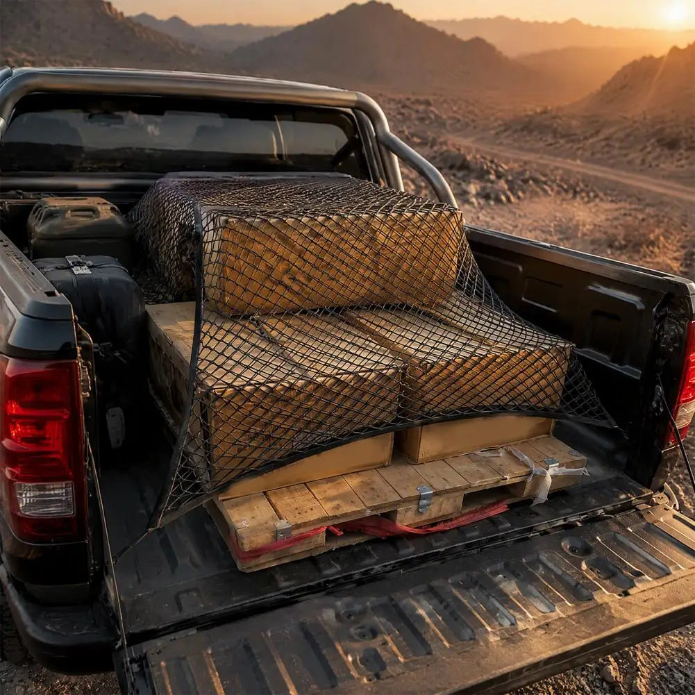 Pickup Truck Bed Organizer Truck Cargo Net with 4 Hooks Elastic Truck Bed Organizer Stretchable Net Car Floor Boot Trunk Storage Quake