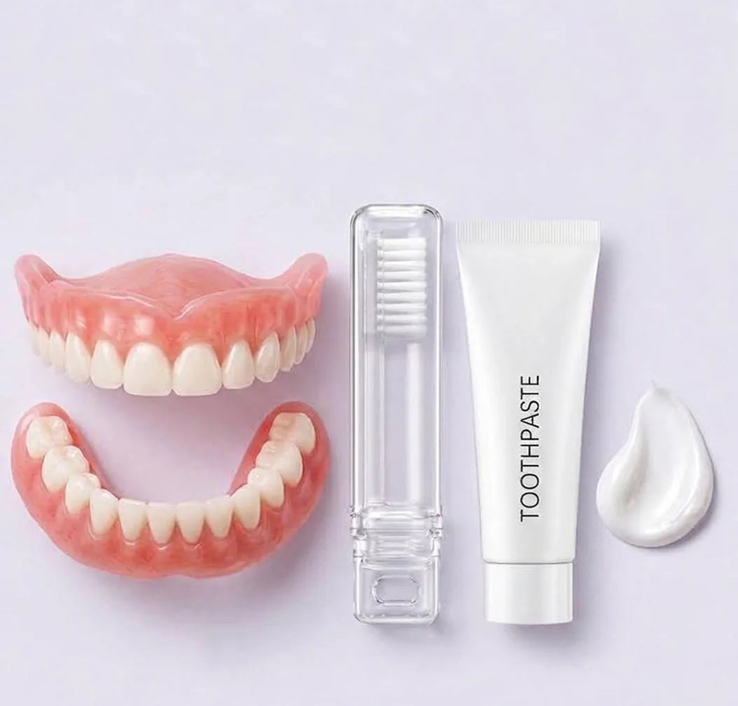 Adult Full Set Silicone Dentures Natural Upper Lower False Teeth Soft Comfort Fit Instant Smile Oral Cosmetic Accessories Quake