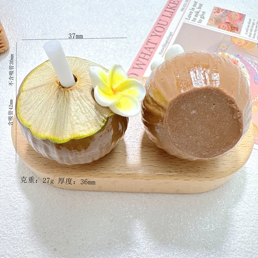 5Pcs Simulated Miniature 3D Food Play Coconut Juice Resin Ornaments Green Brown For Phone DIY Hairpin Jewelry Making Accessories Quake coffee