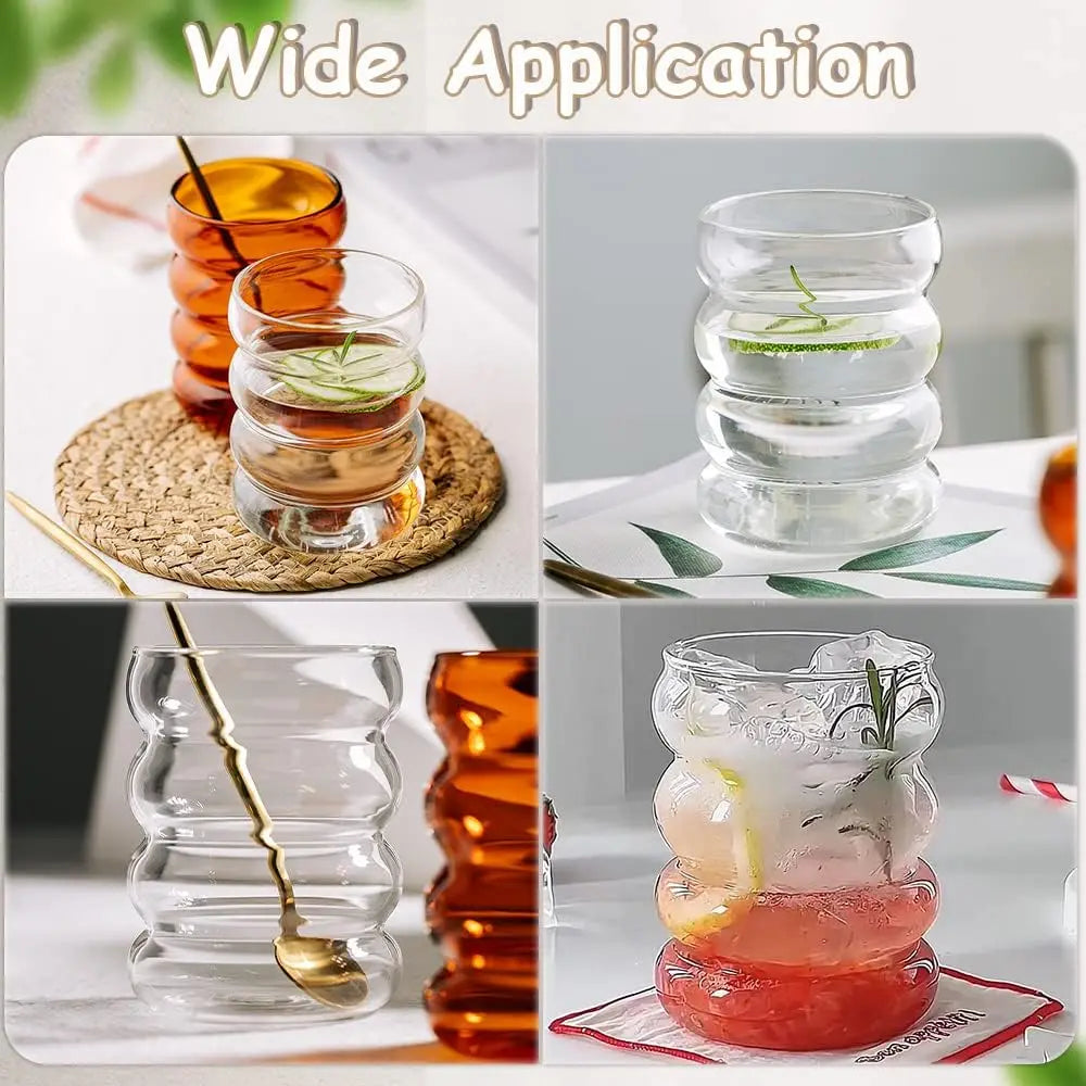 YWDL 4pcs Glass Cups Coffee Mug Clear Drinking Glasses Ribbed Glassware Cups With Straws Set Cocktail Fruit Glass Drinkware Quake