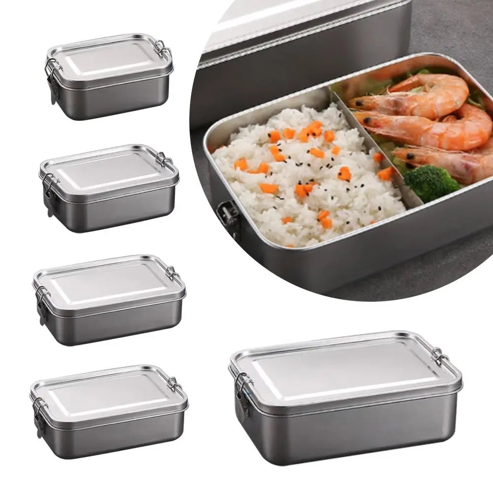 Portable Stainless Steel Bento Box Square Leakproof Lunch Box Large Capacity with Lid Lunch Container Outdoor Quake