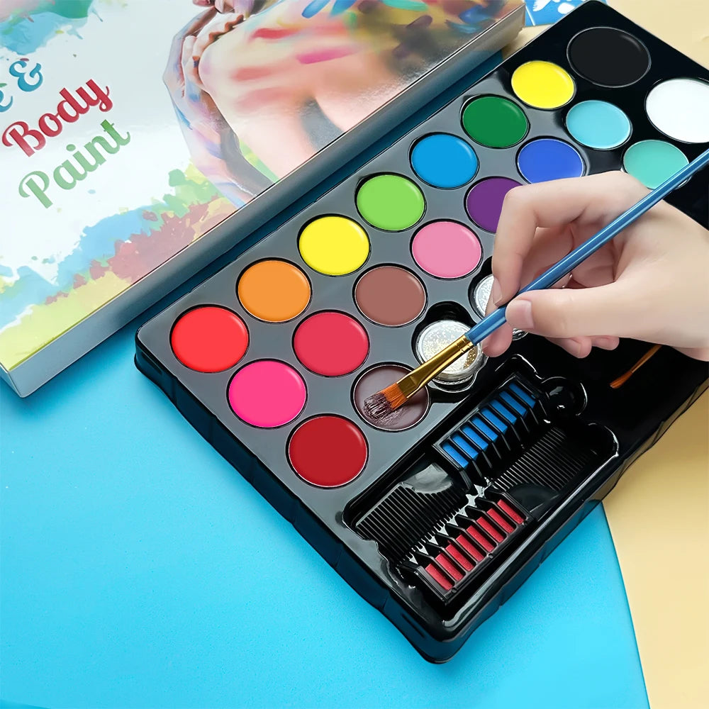 20 Color Face Body Oil Painting Paint Makeup Hair Dye Set Flash Tattoo Painting With Brush Art Adult Kid Halloween Cosplay Party Quake