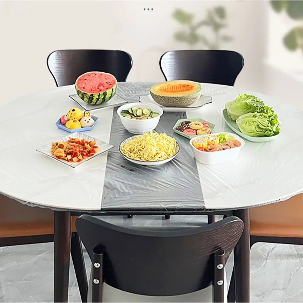 10Pcs Thickened PE Disposable Tablecloth Elastic Mouth Round Square Table Cover Greaseproof Kitchen Accessory Quake
