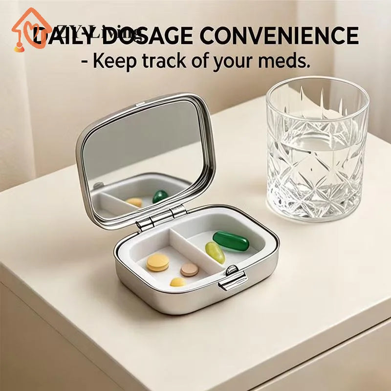 1Pcs 2-Compartment Retro Sardine Print Pill Box Metal Mini Organizer For Women Travel Jewelry Medicine Candy Storage Quake