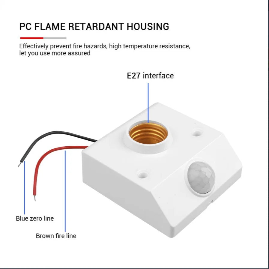 LED AC220V 110V 85-265V Automatic Human Body Infrared PIR Sensor Bulb Light E27 Base PIR Motion Detector Wall Lamp Holder Socket Quake