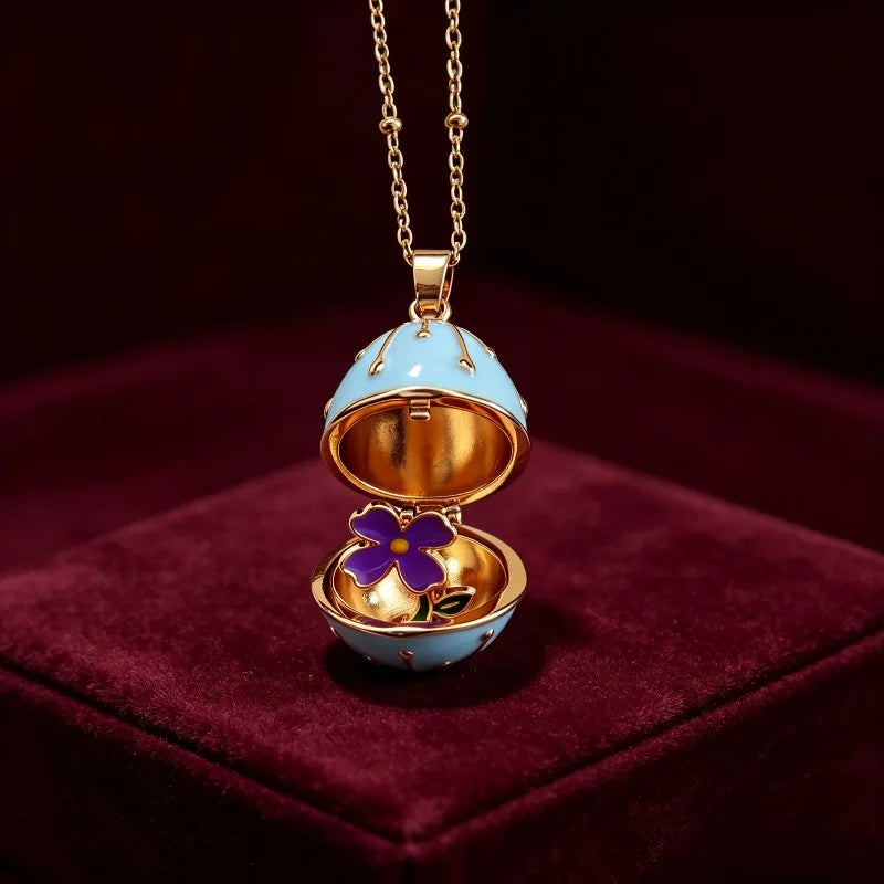 Openable Easter Egg Necklace Exquisite Floral Russian Style Mini Egg Pendant Delicate Fashion Jewelry For Daily Wear Quake