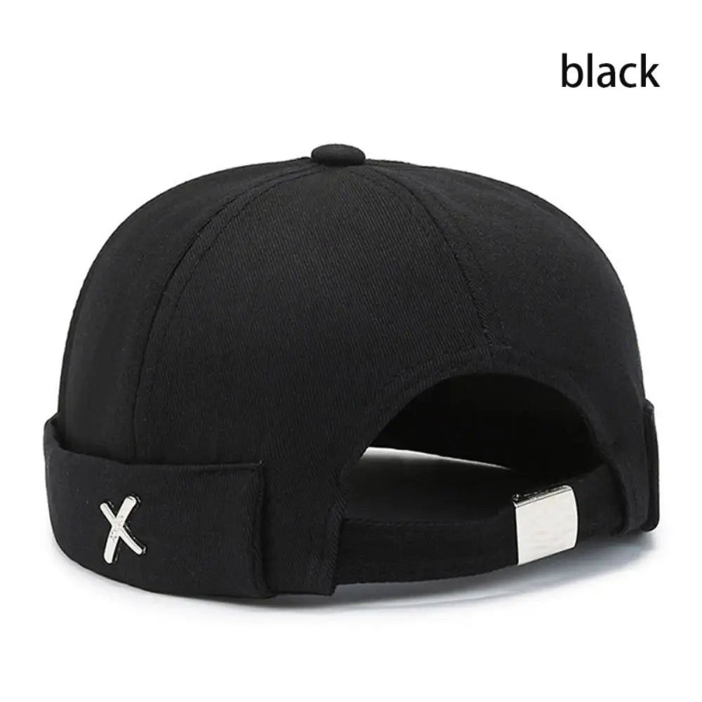 Vintage Washed Style Brimless Docker Cap Solid Color Cotton Vintage Dome Hat Adjustable Brimless Hat Boy Girls Quake black