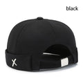 Vintage Washed Style Brimless Docker Cap Solid Color Cotton Vintage Dome Hat Adjustable Brimless Hat Boy Girls Quake black