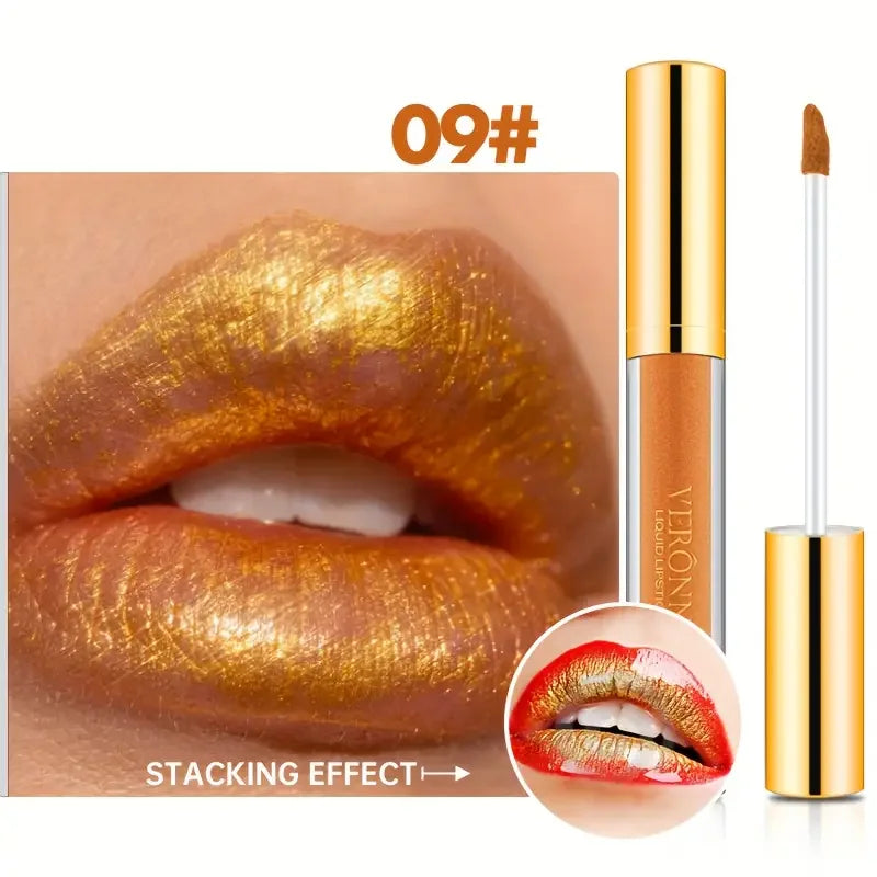 10 Colour Diamond Shimmer Lip Gloss Set,Glitter Shimmer Makeup Long Lasting lipsticks Makeup, Smudge Proof Lip Glaze Valentine's Quake 09