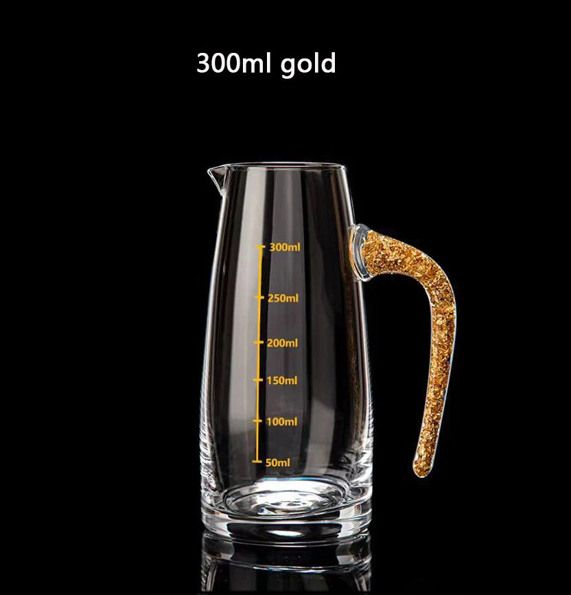 YWDL Lead-Free Crystal Glass Liquor Dispenser 100/300ml Measuring Pot Gold Foil Sake Small Wine Pot Container for Wine Bottle Quake 300ml gold