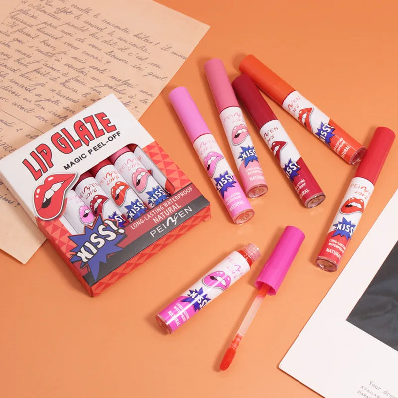 Amazing Tear Off Lip Gloss Liquid Red Lipstick Does Not Fade or Long-lasting Waterproofcup Set Box Tear Off Lip Mask Cosmetic Quake