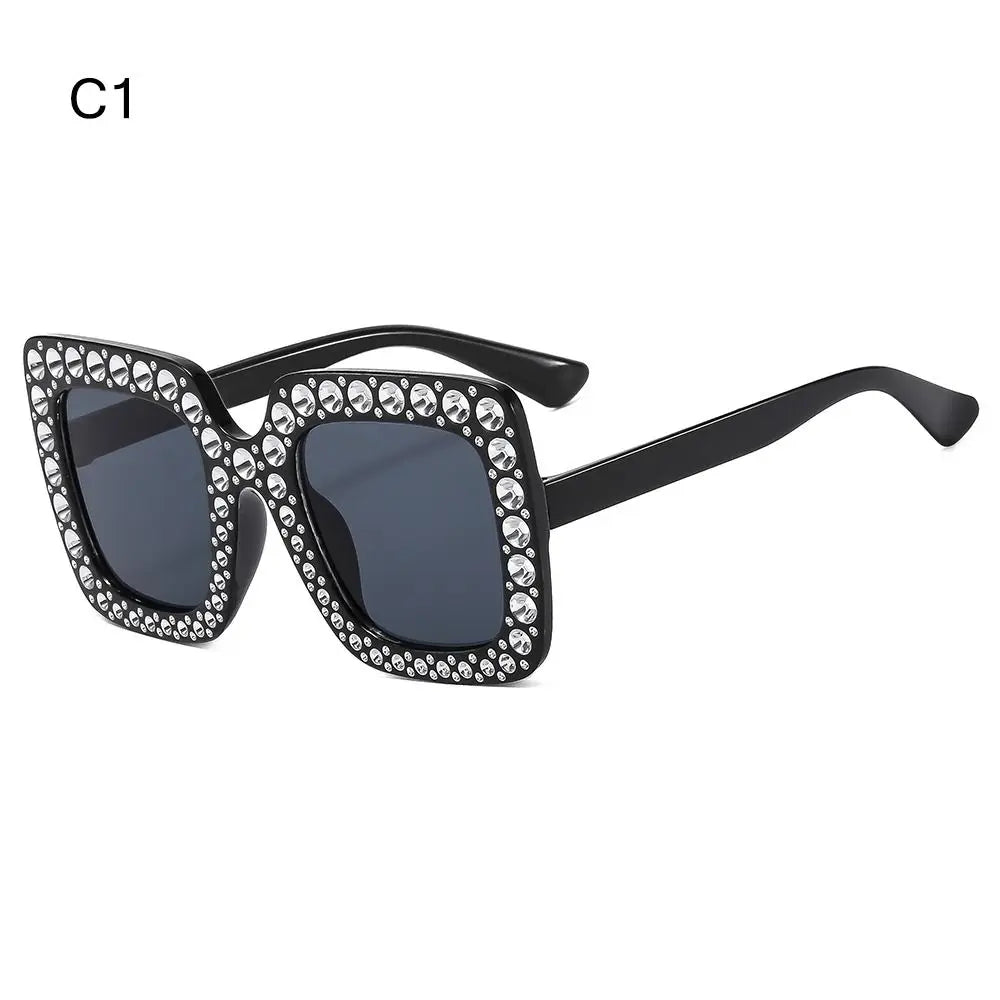 Bling Crystal Sunglasses for Kids Fashion Rhinestone Square Sun Glasses Children Trendy Retro Sparkling Shades UV400 Eyewear Quake C1