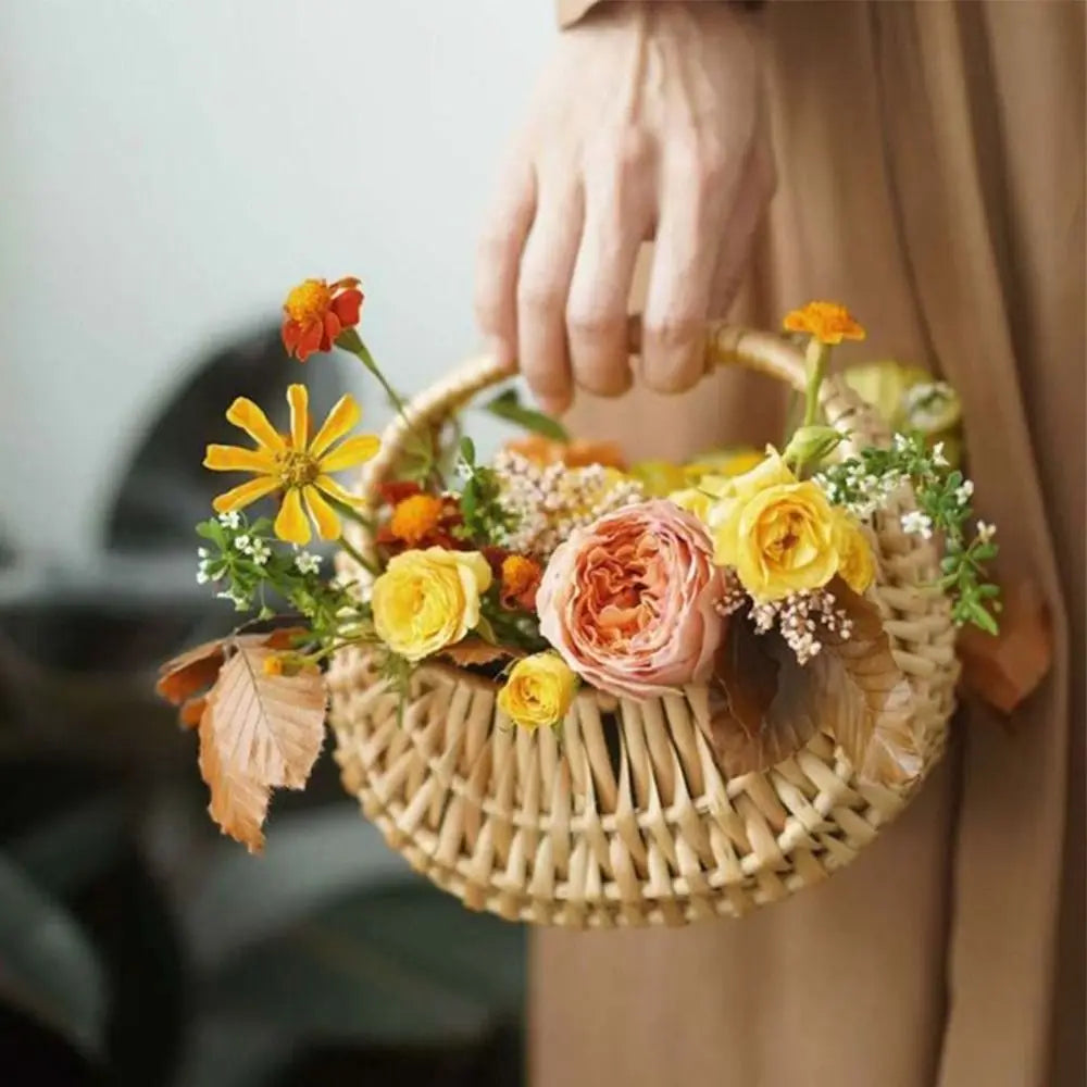 Willow Rattan Flower Girl Baskets Yellow Woven Basket Flower Arrangement Basket Sturdy Storage With Handle Quake