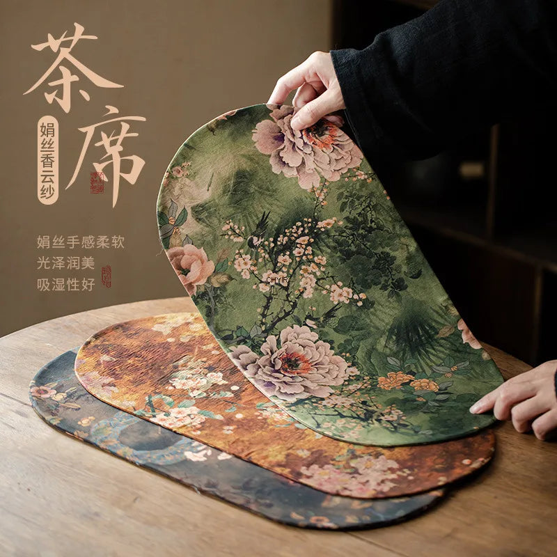 Double-sided Silk Fragrant Cloud Yarn Tea Mat Chinese Style Tea Table Heat Insulation Waterproof Mat Chinese Zen Dry Foam Mat Quake