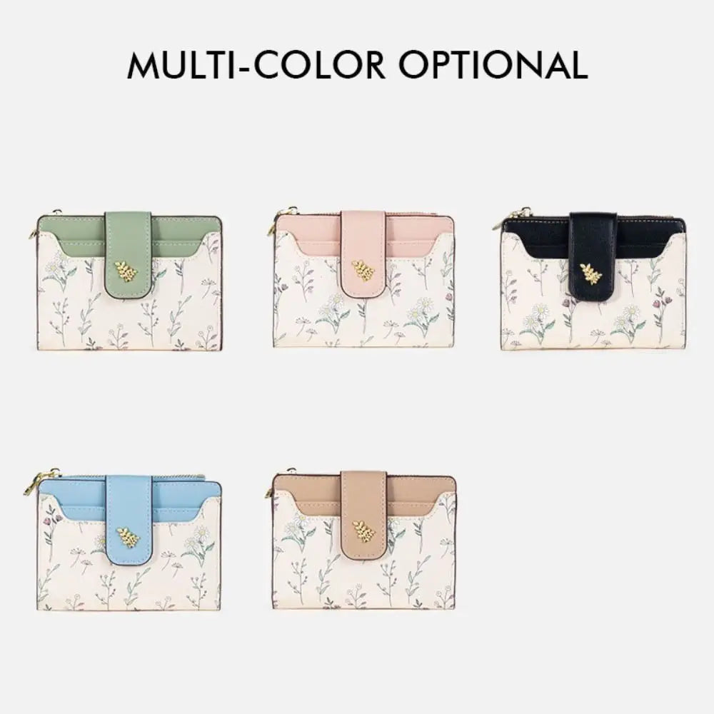 Fashion PU Leather Women Short Wallet Multi-Cards Small Flowers Slim Small Wallet Zipper Hasp Coin Purse Women Quake