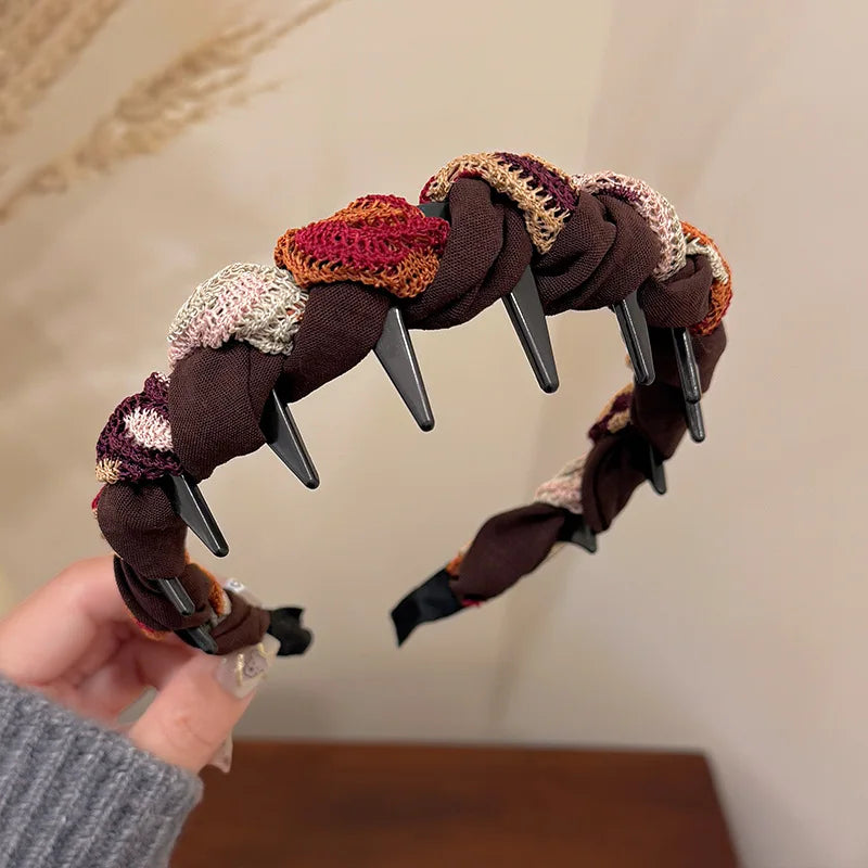 Autumn and Winter Yarn Knitted Fabric Headband Women Pressure Hair Face Wash Headband Fashion Versatile Hair Hoop Accessories Quake dark coffee