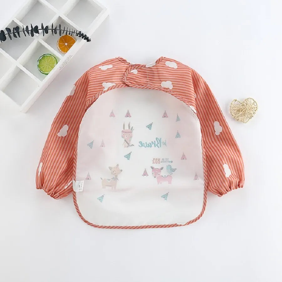 Apron Pocket Infan Baby Long Sleeve Scarf Waterproof Toddler Art Smock Feeding Bibt Boys Girls Burp Cloth Banana Bibs for1-3Year Quake