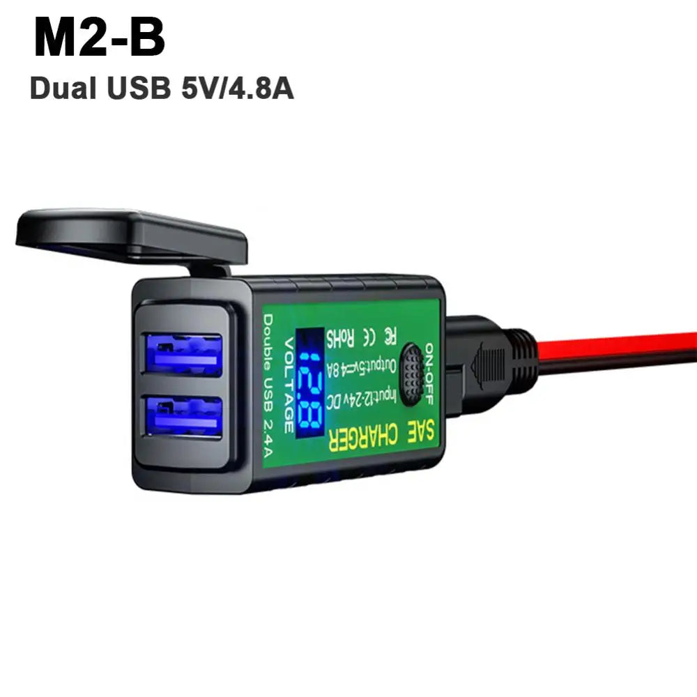 M.2 3.1A/4.8A SAE to USB Type-C Motorcycle Voltmeter ON/Off Switch Fast Charger Quake M2B