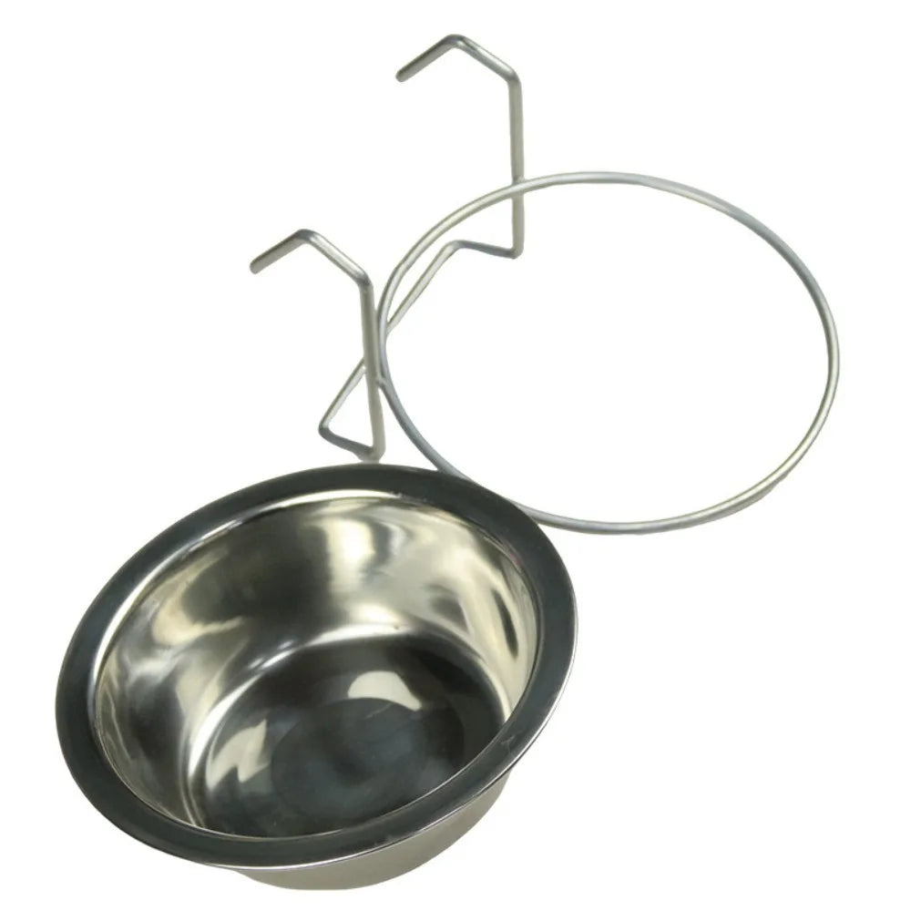 Durable Stainless Steel Hang-on Pet Bowl Big Capacity Stationary Dog Bowl Pet Feeding Tool Travel Quake 11cm