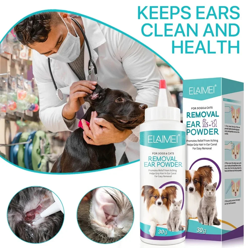 Pet Ear Powder for Dogs and Cats Pet Ear Health Care Easy to Remove Ear Hair Quake