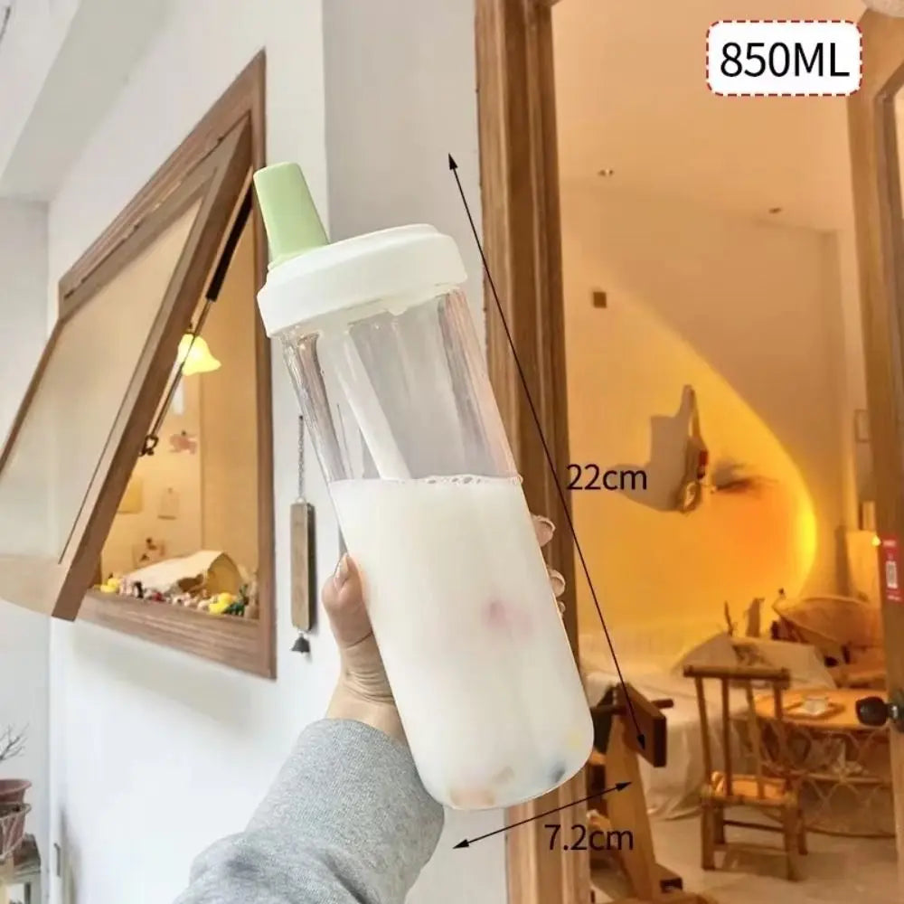 500/850ml Water Bottles Juice Milk Plastic Cup with Lid Straw Bubble Tea Coffee Cups Transparent Large Capacity Drinkware Quake 850ml-Green