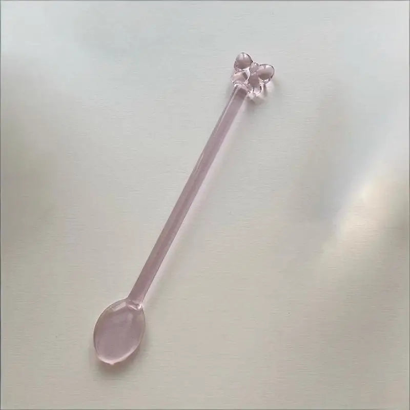1/2Pcs 15cm Pink Bow Glass Coffee Spoon, Long-handled Dessert/milk Tea Stirring Spoon, Heat-resistant Teaspoon, Kitchen Tool Quake B