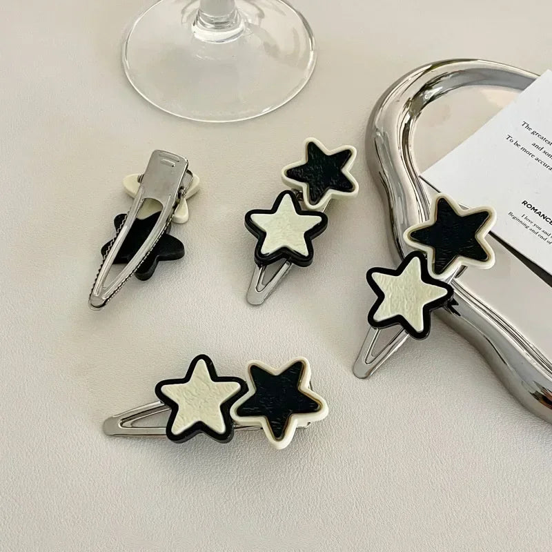 Cute Star Black White Hair Clips Sweet Cool Y2K Hair Clip Girls Forehead Broken Side Clip Makeup Hair Accessories Headdress Clip Quake