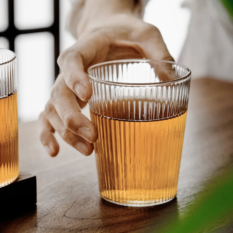 Japanese Vertical Striped Borosilicate Glass Cup Heat‑Resistant Latte Coffee Mug Transparent Water Tea Juice Cup for Home Quake
