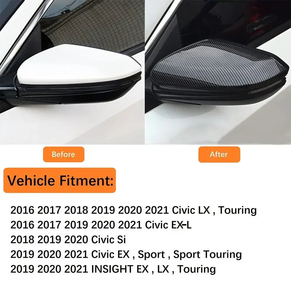 For Honda Civic 2016-2021 Car Replacement Rearview Side Mirror Cover Wing Cap Exterior Door Rear View Case Trim Carbon Fiber Quake