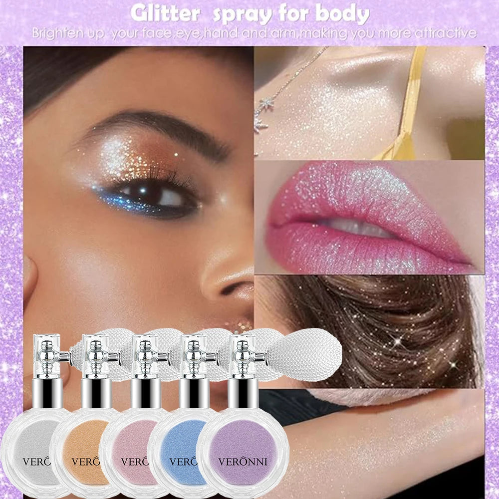 Fashion Highlighter Powder Spray High Gloss Glitter Powder Spray Shimmer Sparkle Powder Makeup for Face Body Highlight Makeup Quake
