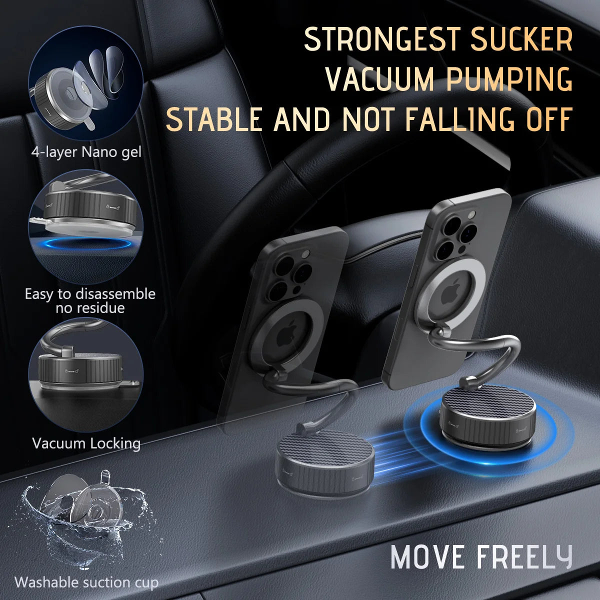 Car Magnetic Suction Cup Stand S-Shaped Foldable Adjustable Angle for Phones 360 Rotation Desk Dashboard Mount Home Travel Use Quake