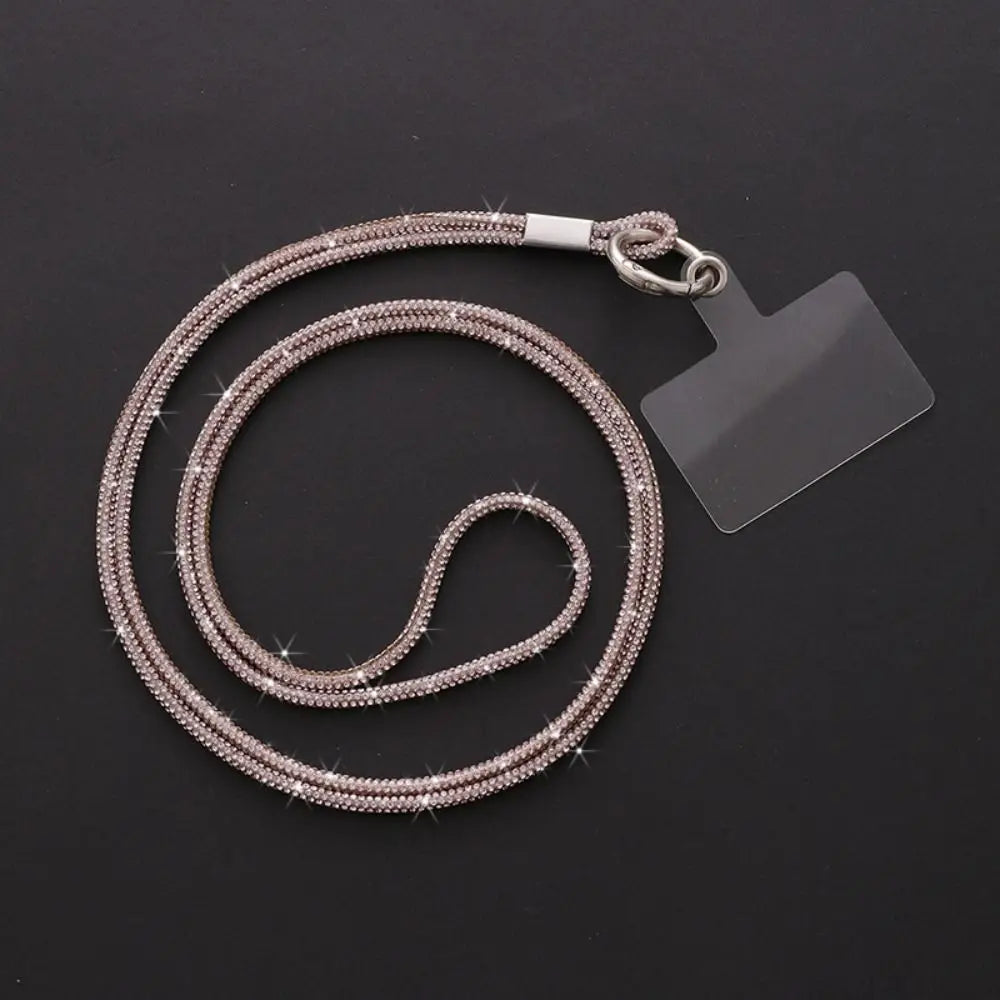 Luxury Rhinestone Phone Lanyard Glitter Crystal Phone Anti-Loss Rope Hanging Ornaments Strap Keychain Bling Bling Hanging Cord Quake pink