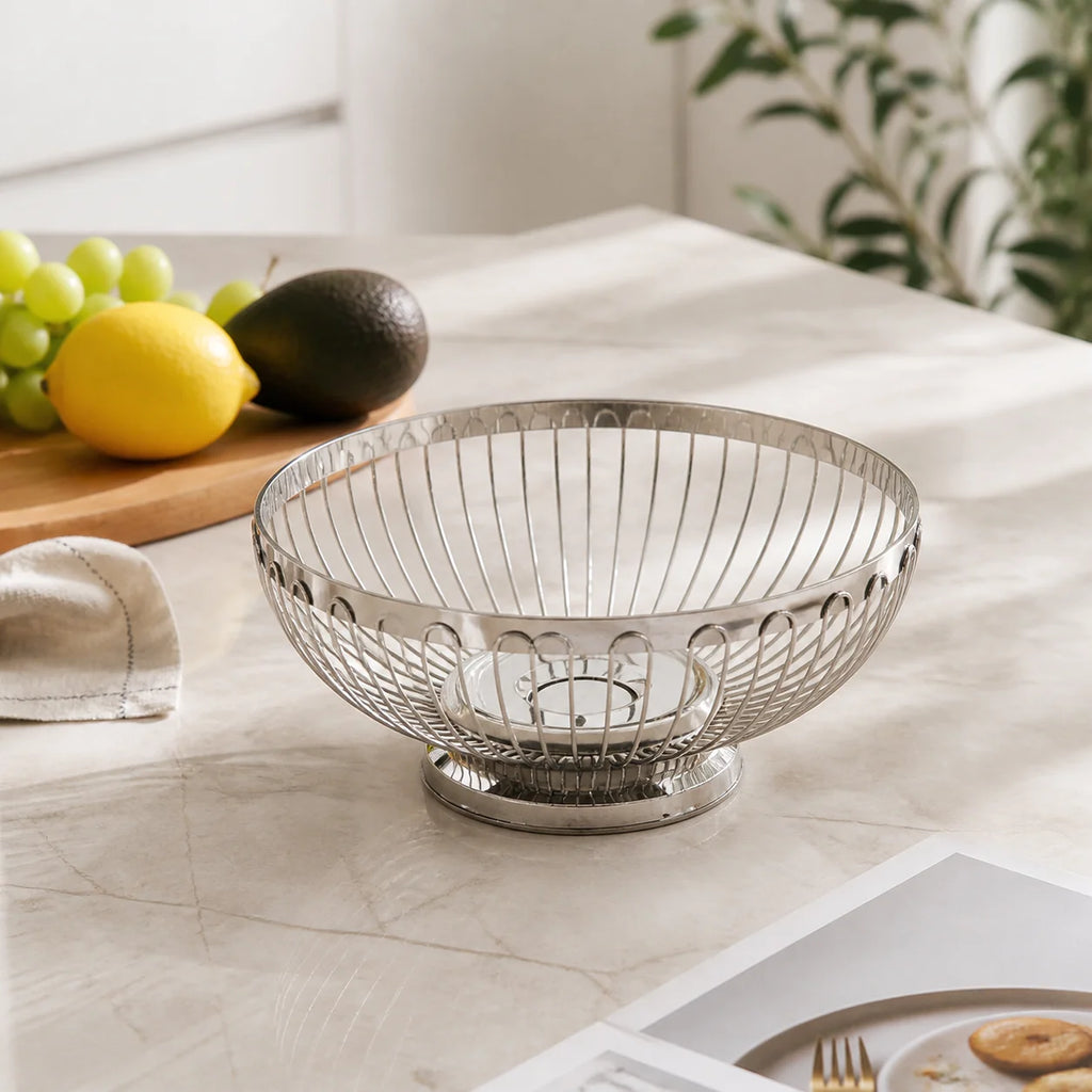 Stainless Steel Fruit Basket, Round Draining Colander for Kitchen Counter Quake