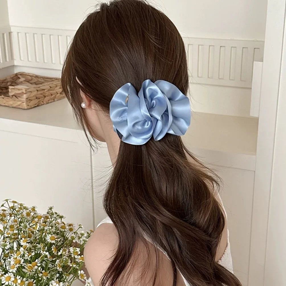 Korean Satin Flower Banana Clip Fashion Elegant Ponytail Clip for Women Girls Back Head Ponytail Hairpin Female Hair Accessories Quake