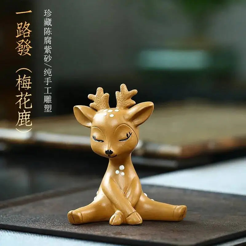 Zisha Tea Pet Plum Blossom Deer Figurine Sculpture Cartoon One Way Tea Play Quake Style 1