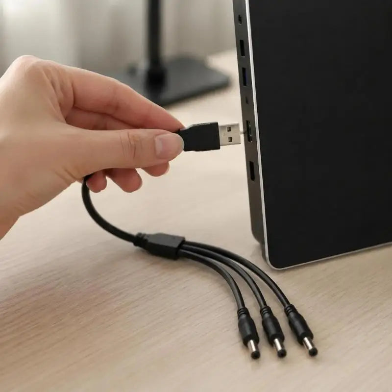 Center-Positive USB Power Splitter Cord with DC5521 Male Outputs, PVC Insulation, and a Branched Cable Construction K1KF Quake