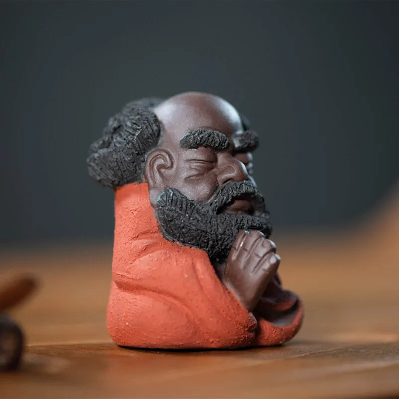 Zisha Tea Pet Bodhidharma Sculpture Zen Small Ornament Figure Tea Play Tea Ceremony Accessories Craft Cultivated Чаепитие Quake