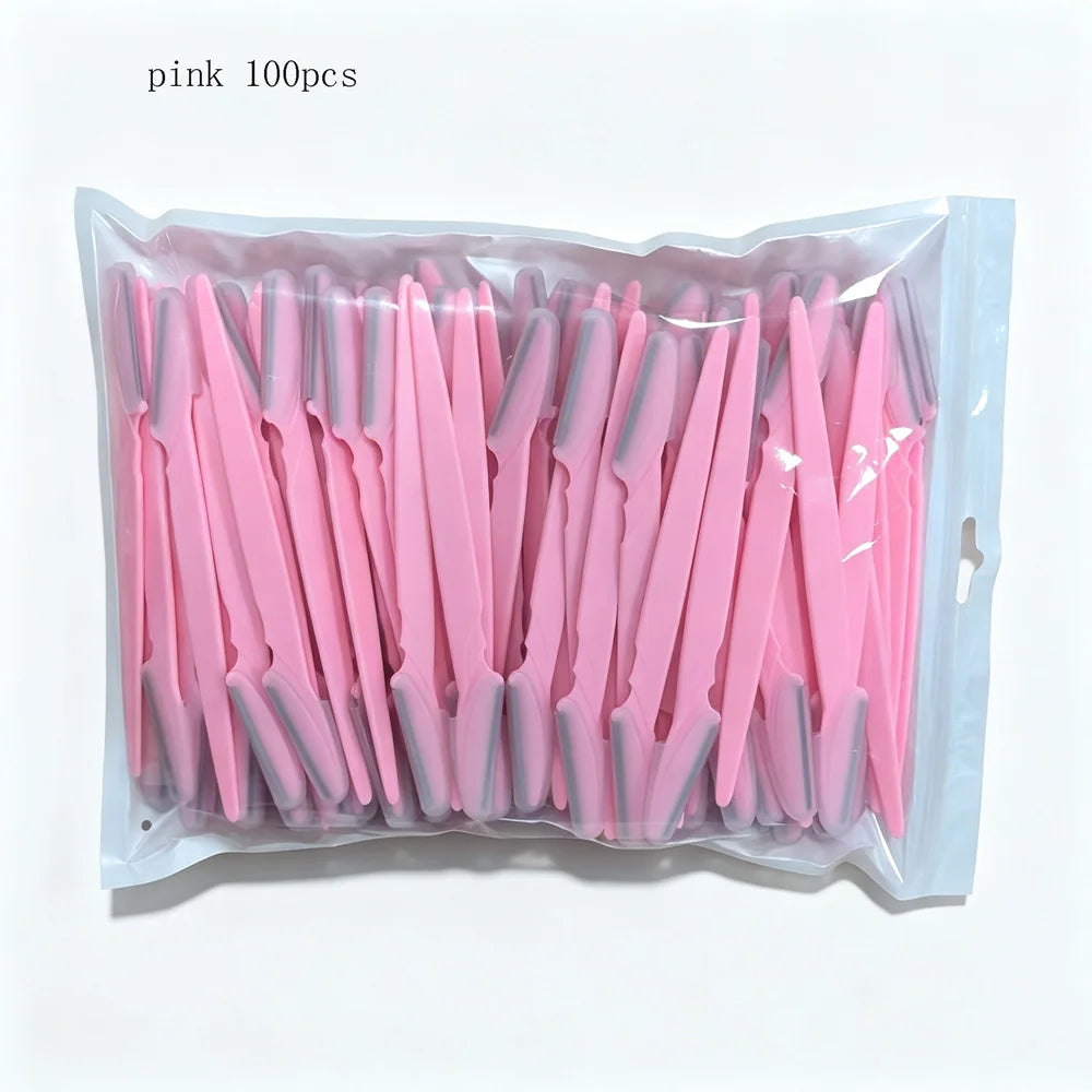 vvocci 100pcs Eyebrow Grooming Tool Stainless Steel Eyebrow Razor Sharp Eyebrow Shaver Eyebrow Trimmer Beauty Quake M7 100pcs pink