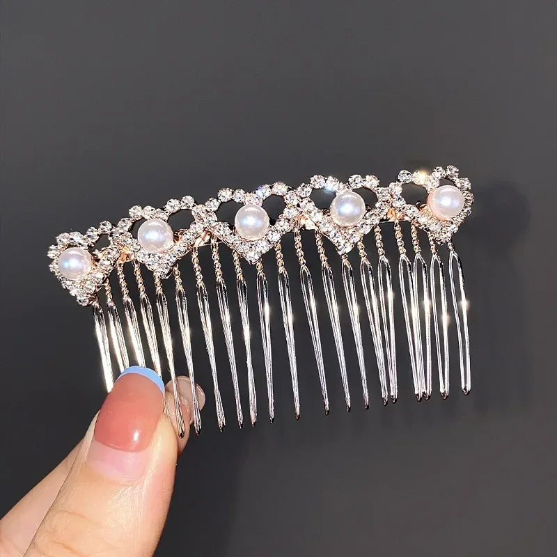 Women Rhinestone Pearl Comb Clip Hair Accessories Bangs Clip Back Head Headdress Broken Hair Finishing Tools Hair Clip Hairpins Quake NO.4