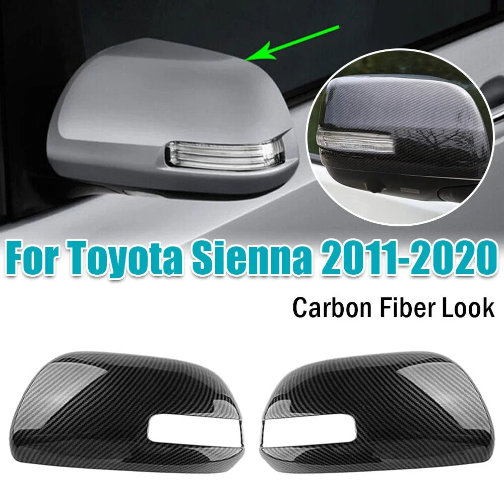 For Toyota Sienna 2011-2020 Car Sticker Rearview Side Mirror Cover Wing Cap Exterior Door Rear View Case Trim Carbon Fiber Look Quake Default Title