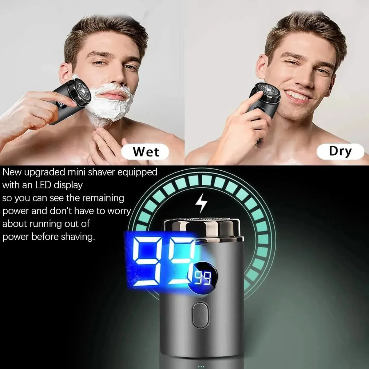 Men's Electric Mini Shaver Rechargeable LED Digital Display Dual Use Wet and Dry Home Travel Shaver Car Shaver Electric Shaver Quake