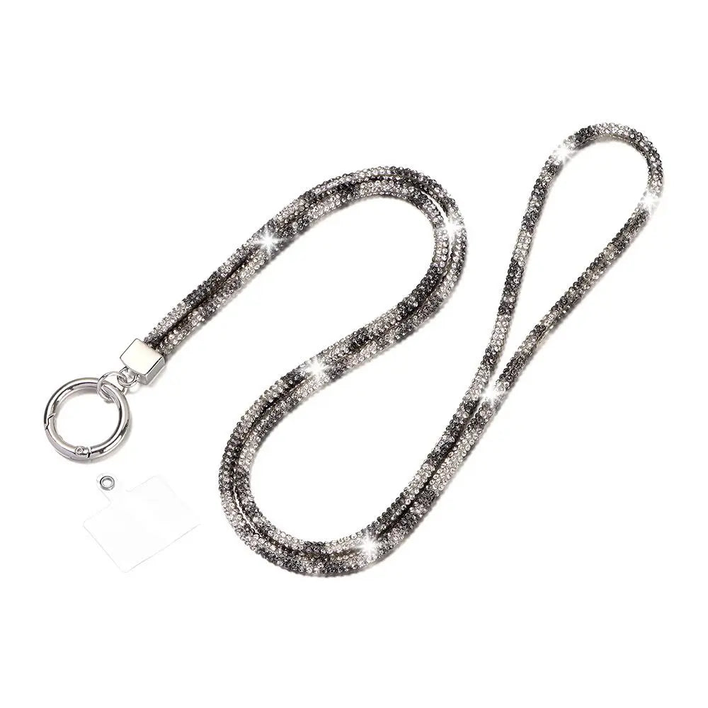 Glitter Rhinestone Phone Lanyard Phone Diamond Crystal Chain Straps Keychain Hanging Anti-lost Rope Quake white leopard