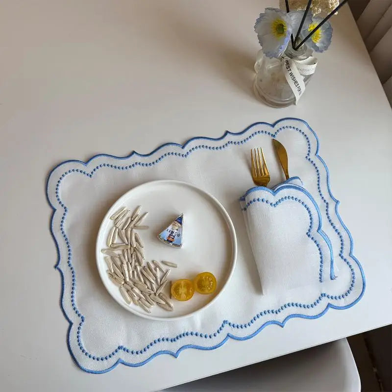 1Pcs Embroidered Placemat Polyester Cotton Table Decoration Mat , 45x32cm Quake A2