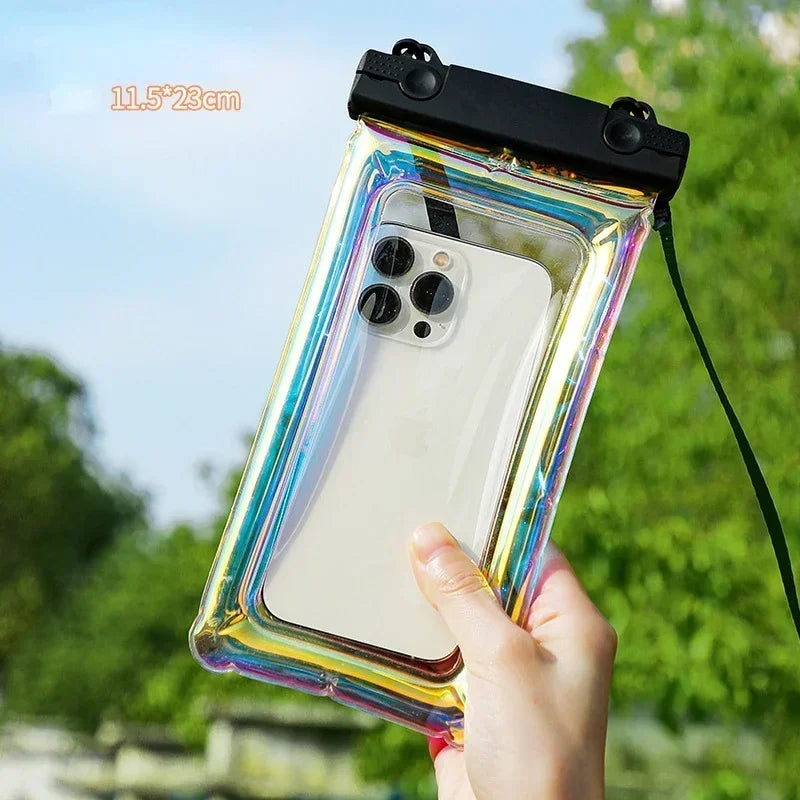 Waterproof Phone Pouch for Swimming - Touchable Clear Dry Bag with Lanyard & Airbag Anti-Sinking, Laser Sealed Universal Case Quake M462 black
