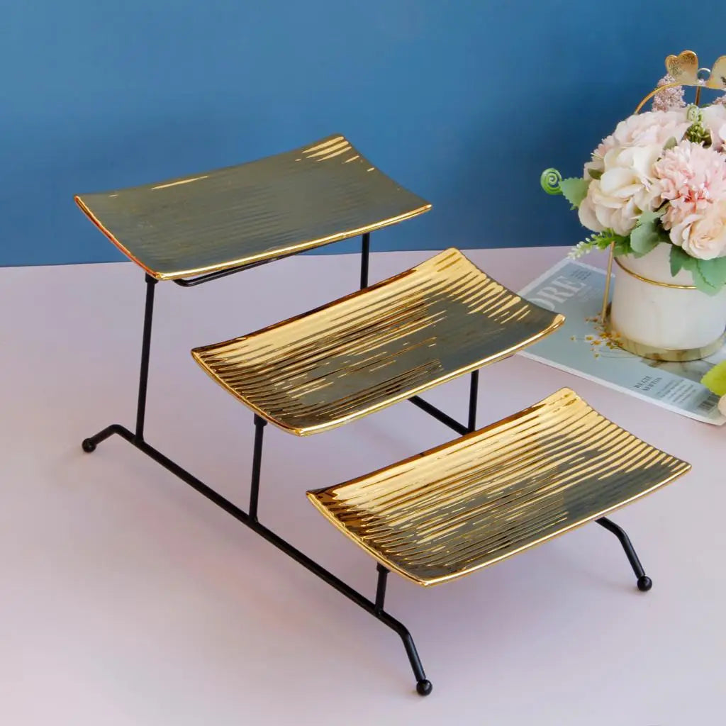 3 Tiers Fruit Basket Stand Holder Ceramic Countertop Fruit Dish Vegetables Quake