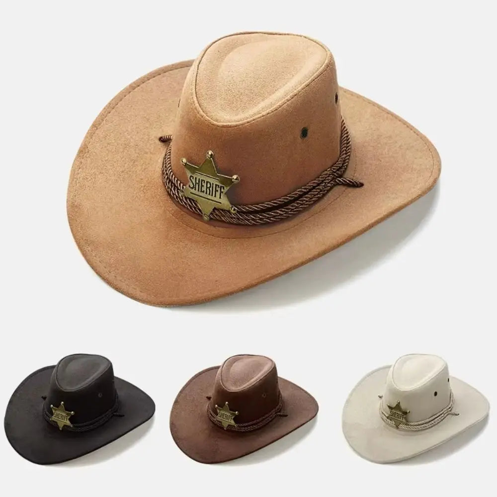 Unisex Artificial Suede Beach Cowboy Hat Wide Brim Sun Protection Party Cosplay Hat Breathable Solid Color Sun Sunscreen Cap Quake