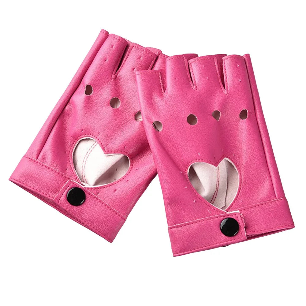 New Fashion PU Leather Fingerless Dance Glove Gothic lolita Jazz Style Driving Dress Performance Mittens Quake Rose Red