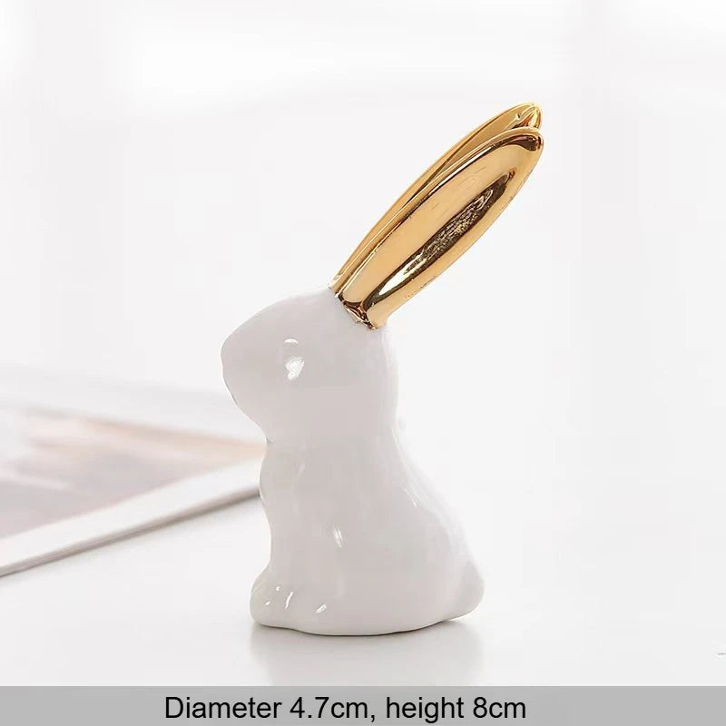 1pc Ceramic ornament Easter bunny creative cute Nordic decoration electroplated decoration handicraft Quake White