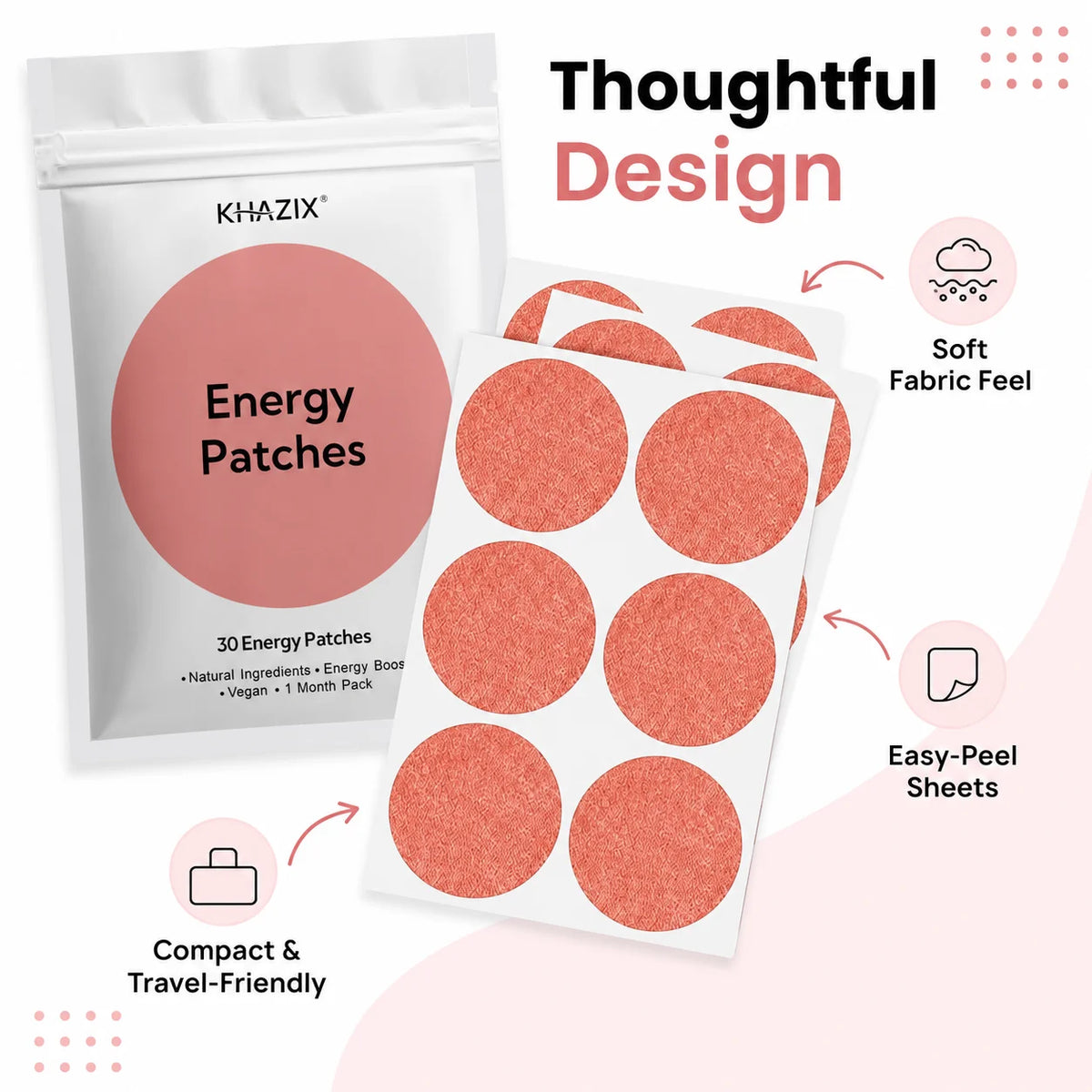 30Pcs Energy Patches Natural Ingredients Vegan Friendly Daily Energy Boost Patch Portable Body Stickers for Work Travel Sports Quake